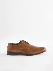Tan Brown Wide Fit Leather Derby Shoes with Navy Contrast Sole - Image 3 of 8