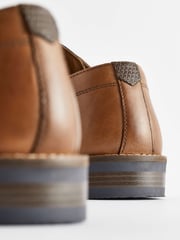 Tan Brown Wide Fit Leather Derby Shoes with Navy Contrast Sole - Image 5 of 8