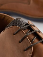 Tan Brown Wide Fit Leather Derby Shoes with Navy Contrast Sole - Image 7 of 8
