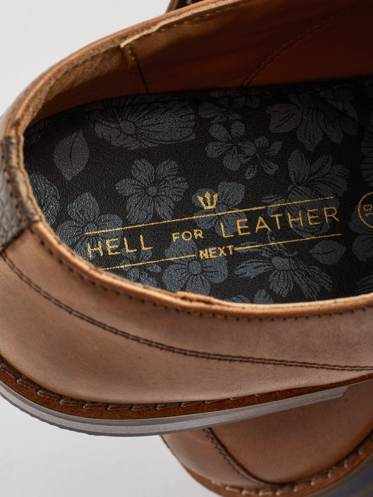 Tan Brown Wide Fit Leather Derby Shoes with Navy Contrast Sole - Image 8 of 8