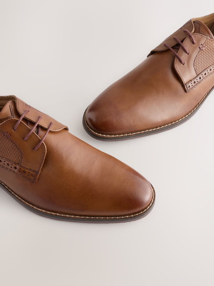 Tan Brown Embossed Derby Shoes - Image 5 of 5