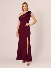 Adrianna Papell Red One Shoulder Mermaid Gown Dress - Image 1 of 7