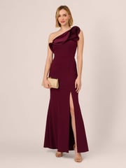 Adrianna Papell Red One Shoulder Mermaid Gown Dress - Image 3 of 7
