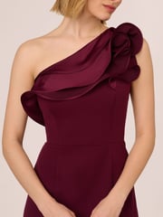 Adrianna Papell Red One Shoulder Mermaid Gown Dress - Image 4 of 7