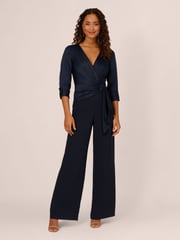 Adrianna Papell Blue Satin Crepe Jumpsuit - Image 1 of 7