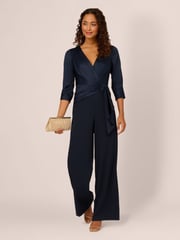 Adrianna Papell Blue Satin Crepe Jumpsuit - Image 3 of 7