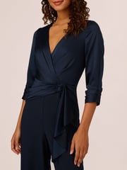 Adrianna Papell Blue Satin Crepe Jumpsuit - Image 4 of 7