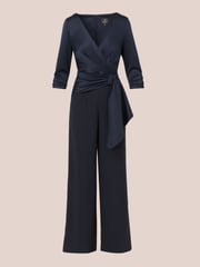 Adrianna Papell Blue Satin Crepe Jumpsuit - Image 6 of 7