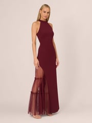 Adrianna by Adrianna Papell Red Knit Crepe Halter Gown - Image 1 of 7