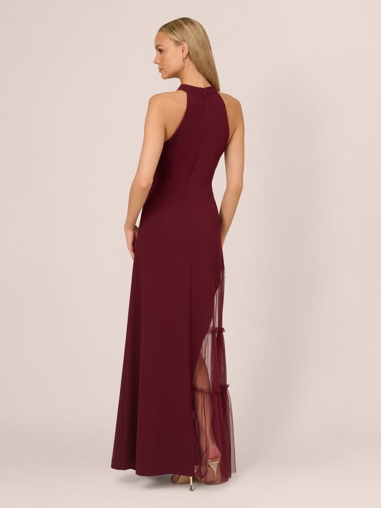 Adrianna by Adrianna Papell Red Knit Crepe Halter Gown - Image 2 of 7