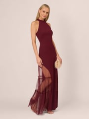 Adrianna by Adrianna Papell Red Knit Crepe Halter Gown - Image 3 of 7