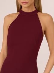 Adrianna by Adrianna Papell Red Knit Crepe Halter Gown - Image 4 of 7
