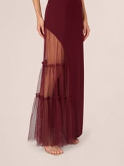 Adrianna by Adrianna Papell Red Knit Crepe Halter Gown - Image 5 of 7