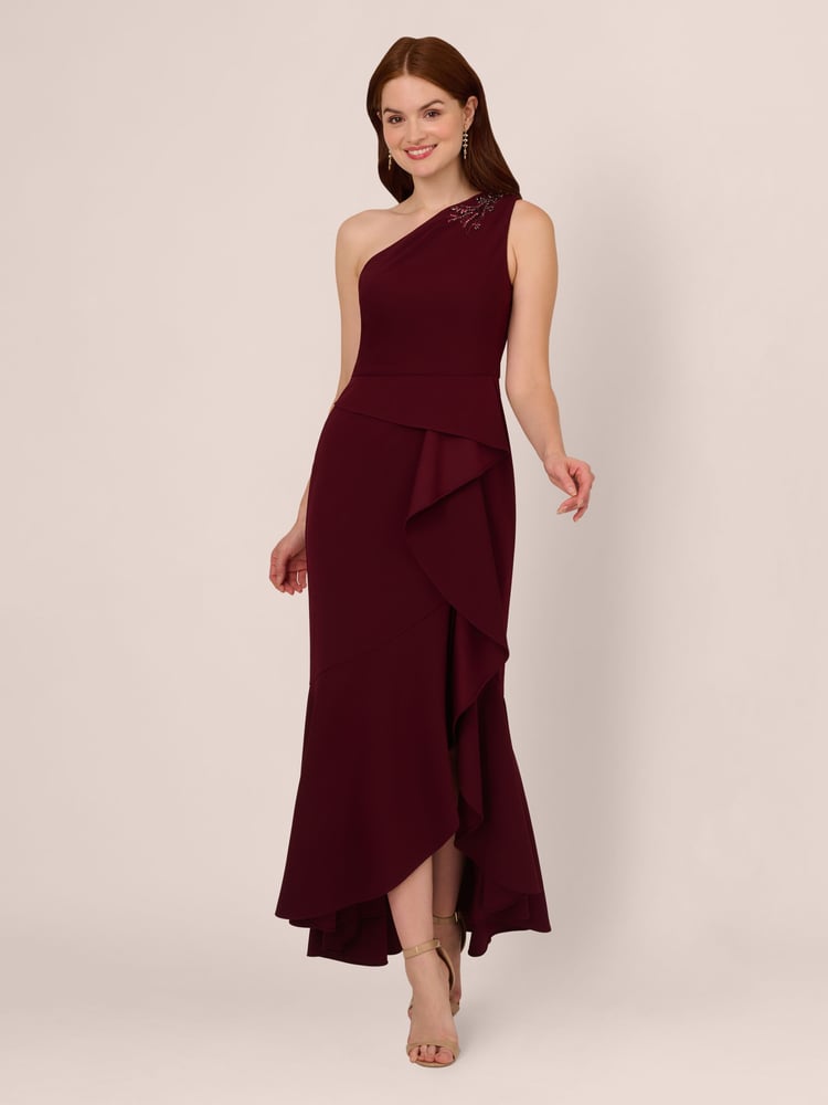 Adrianna Papell Blue Studio Beaded Knit Crepe Gown - Image 1 of 7