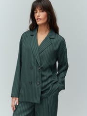 Green Relaxed Lightweight Double Breasted Stripe Blazer - Image 1 of 5