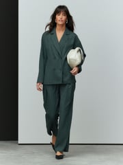 Green Relaxed Lightweight Double Breasted Stripe Blazer - Image 2 of 5