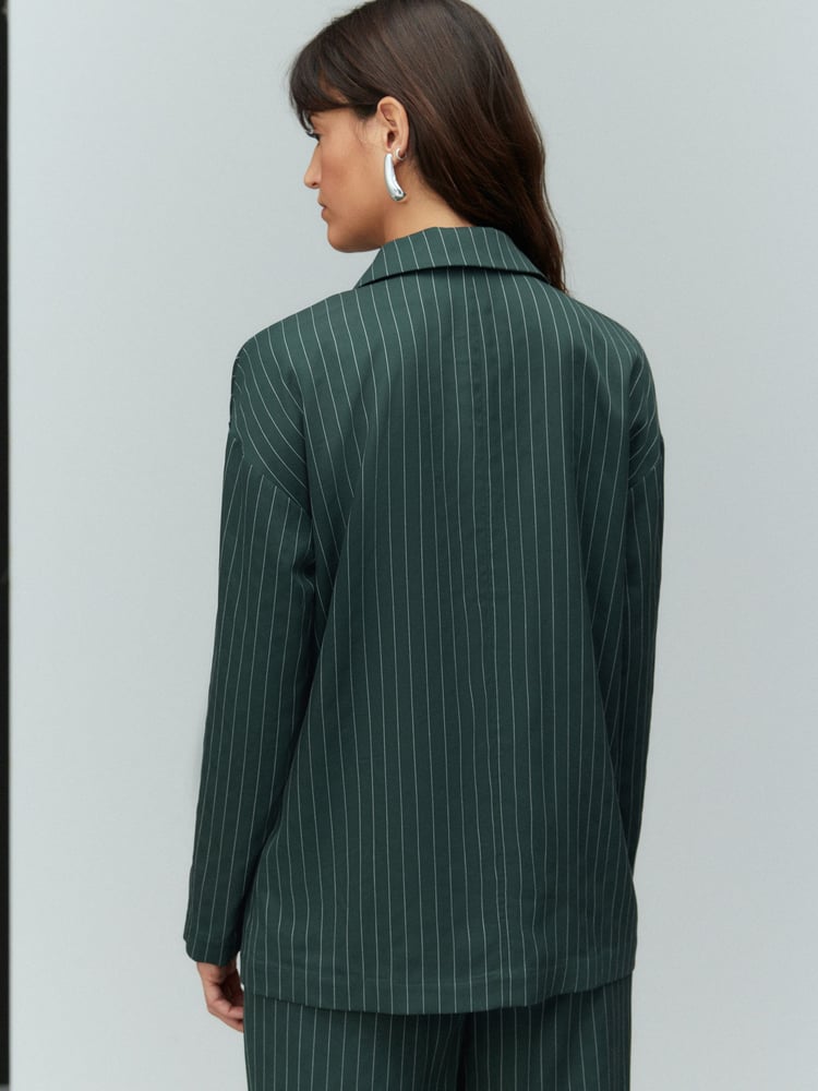 Green Relaxed Lightweight Double Breasted Stripe Blazer - Image 5 of 5