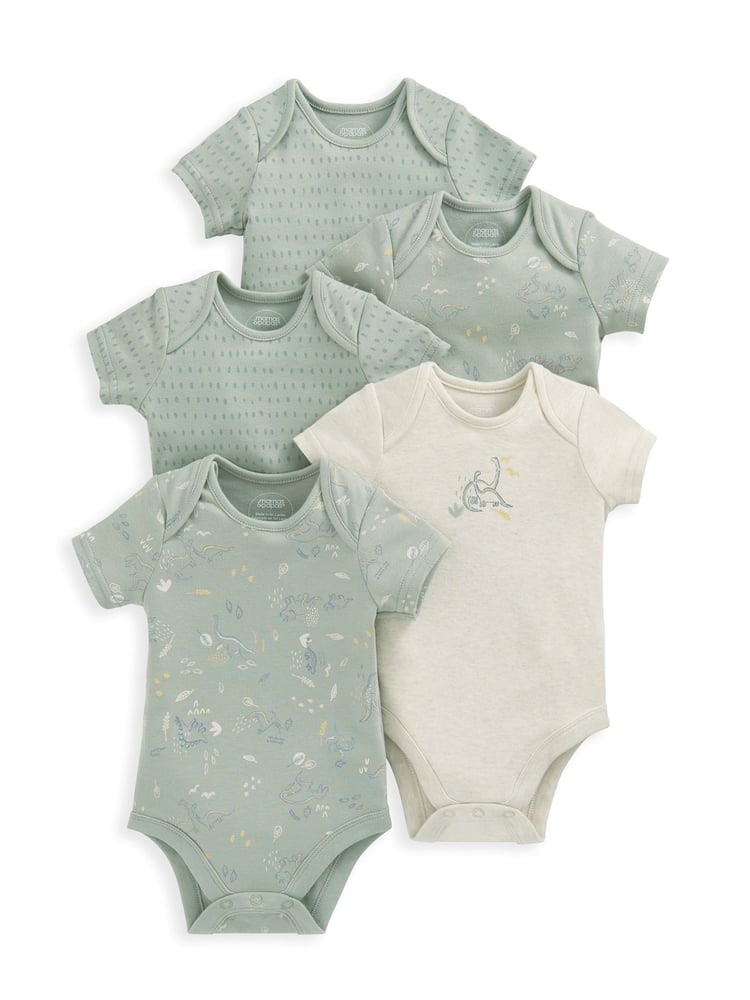 Mamas & Papas Green 100% Cotton Dino Bodysuits 5 Pack - Image 1 of 1
