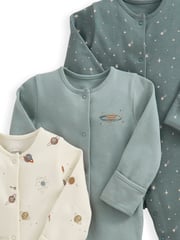 Mamas & Papas Blue 100% Cotton Planets Sleepsuits 3 Pack - Image 3 of 3