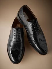 Black Standard Fit Signature Italian Leather Wingcap Brogue Shoes - Image 3 of 5