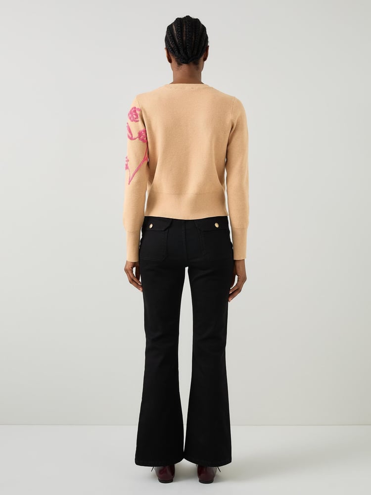 LK Bennett Brown Henrietta Flower Detail Jumper - Image 2 of 3