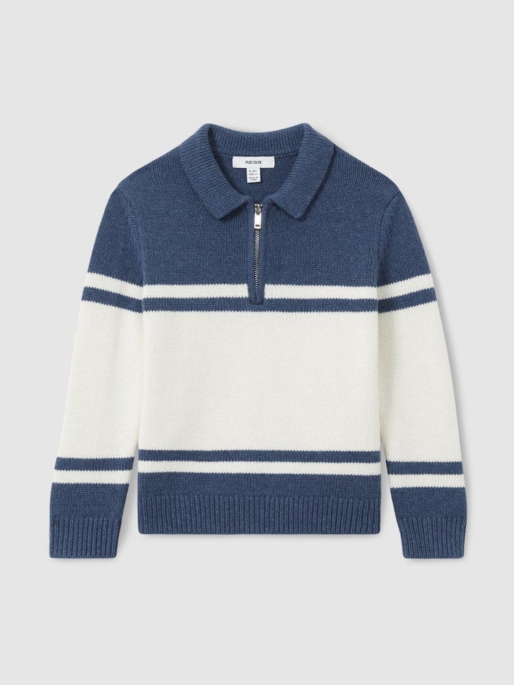 Reiss Blue/White Gallow 9-13 yrs Half-Zip Colour-Block Polo Shirt - Image 2 of 4