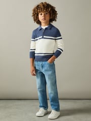 Reiss Blue/White Gallow 9-13 yrs Half-Zip Colour-Block Polo Shirt - Image 3 of 4