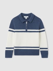 Reiss Blue/White Gallow 3-9 yrs Half-Zip Colour-Block Polo Shirt - Image 2 of 4