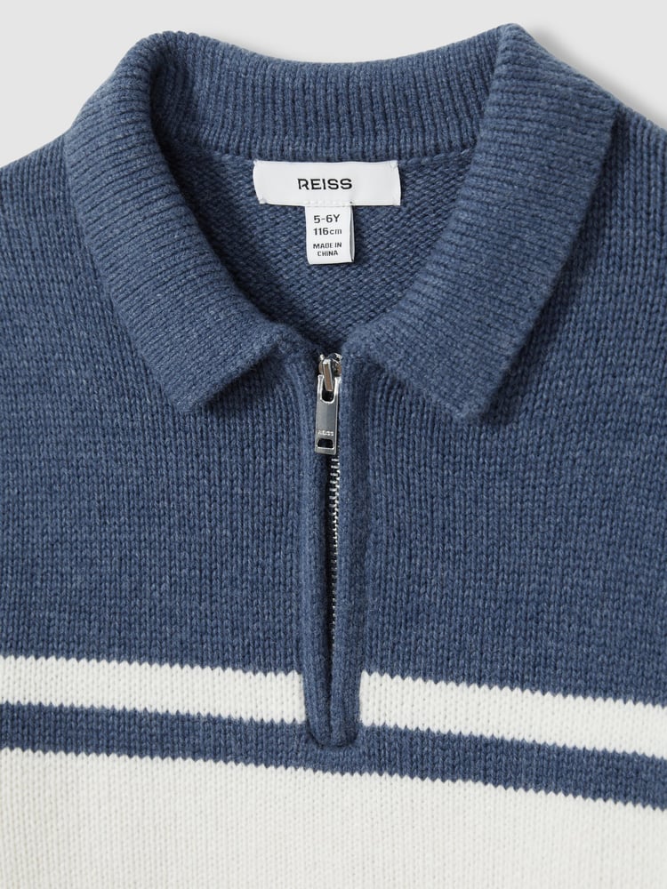Reiss Blue/White Gallow 3-9 yrs Half-Zip Colour-Block Polo Shirt - Image 4 of 4