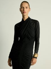 Reiss Black Myla Ruched Bodycon Midi Dress - Image 1 of 5