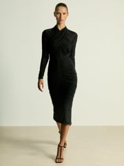 Reiss Black Myla Ruched Bodycon Midi Dress - Image 3 of 5