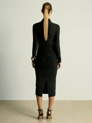 Reiss Black Myla Ruched Bodycon Midi Dress - Image 4 of 5