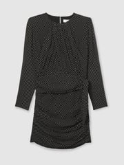 Reiss Black Taylor Gathered Polka-Dot Georgette Mini Dress - Image 2 of 6