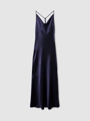 Reiss Indigo Paisley Petite Cowl-Neck Hammered-Satin Slip Dress - Image 2 of 6