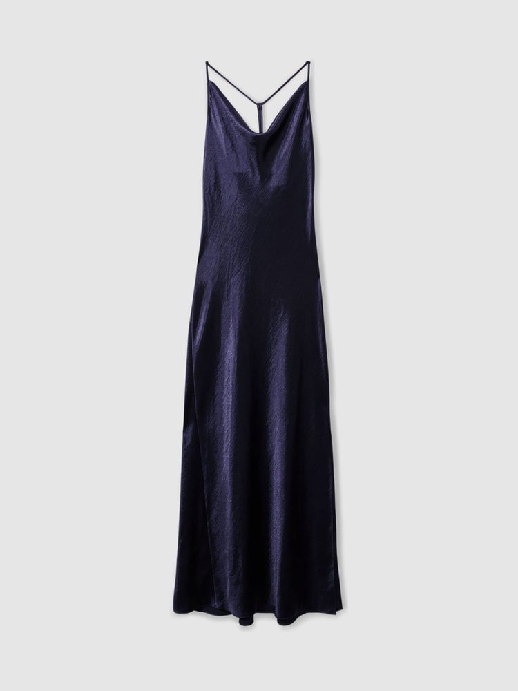 Reiss Indigo Paisley Petite Cowl-Neck Hammered-Satin Slip Dress - Image 2 of 6