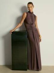 Reiss Taupe Daniella Petite Sheer Ruched Maxi Dress - Image 1 of 7