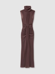 Reiss Taupe Daniella Petite Sheer Ruched Maxi Dress - Image 2 of 7