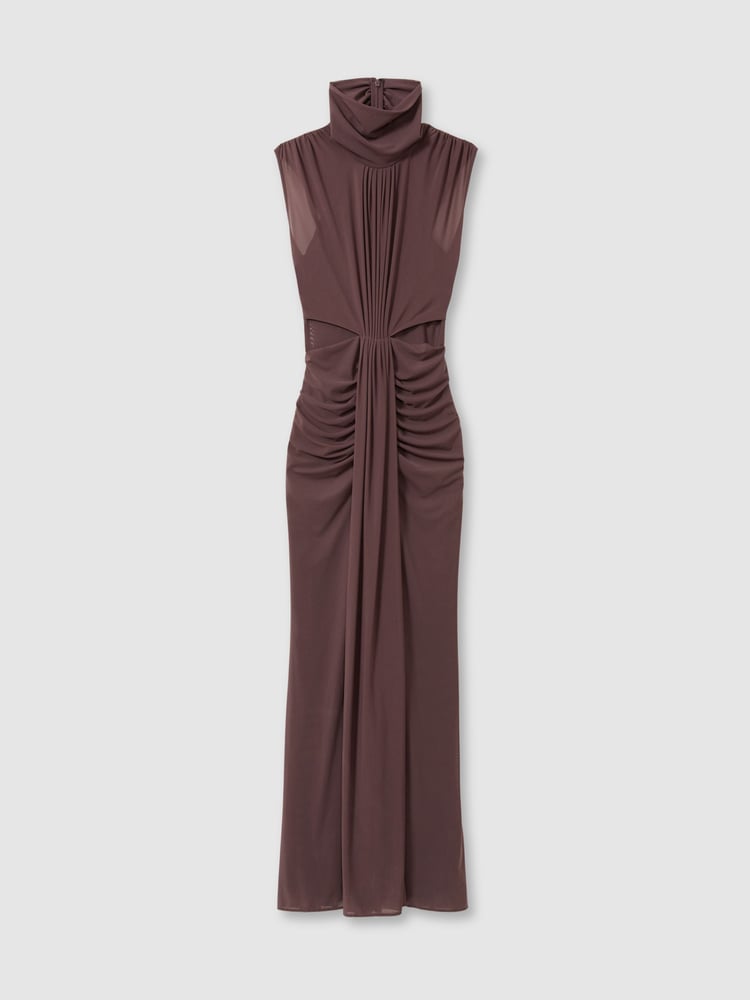 Reiss Taupe Daniella Petite Sheer Ruched Maxi Dress - Image 2 of 7