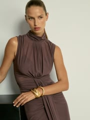 Reiss Taupe Daniella Petite Sheer Ruched Maxi Dress - Image 3 of 7