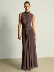 Reiss Taupe Daniella Petite Sheer Ruched Maxi Dress - Image 4 of 7