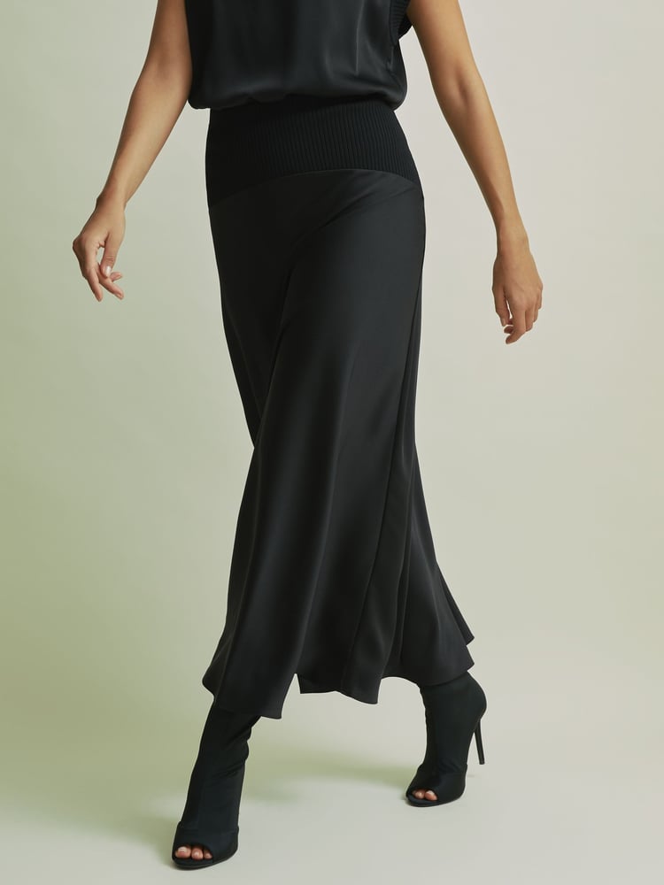 Florere Hybrid Satin Midi Black Skirt - Image 1 of 6
