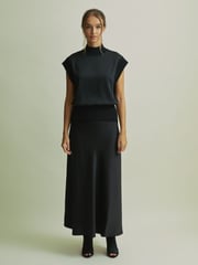 Florere Hybrid Satin Midi Black Skirt - Image 3 of 6