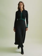 Florere Hybrid Knit Zip-Front Midi Black Dress - Image 1 of 6