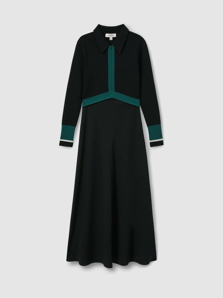 Florere Hybrid Knit Zip-Front Midi Black Dress - Image 2 of 6