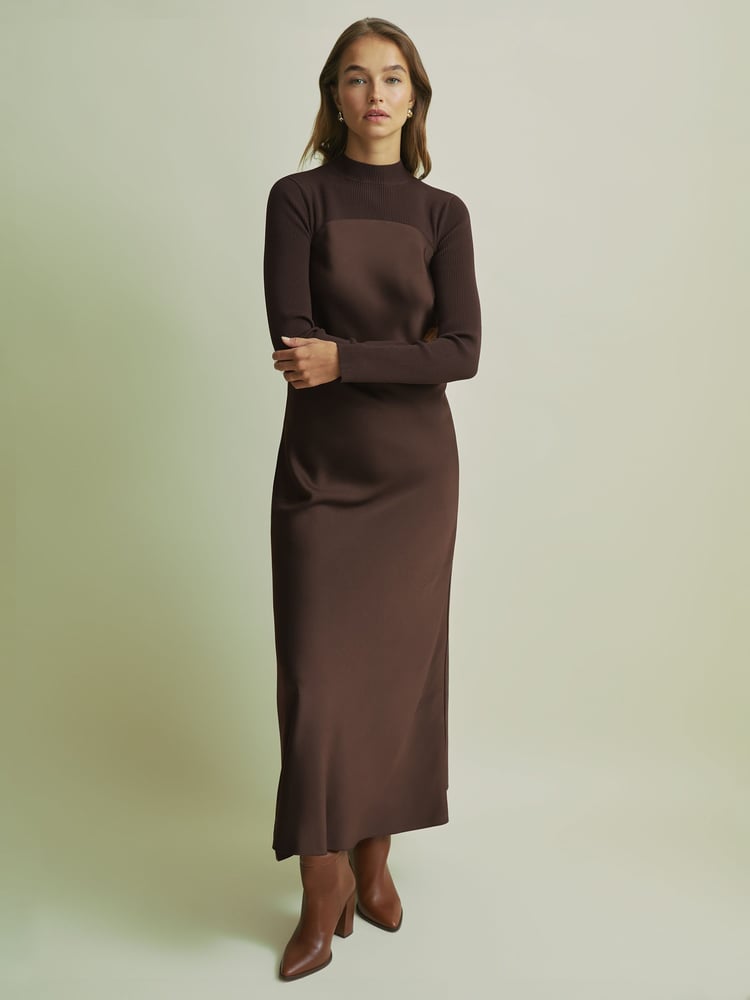 Florere Hybrid Knit Midi Chocolate Dress - Image 1 of 6