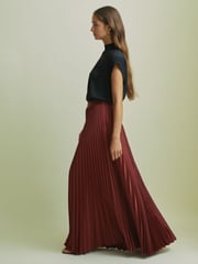 Florere Cinnamon Pleated Satin Maxi Skirt - Image 3 of 6
