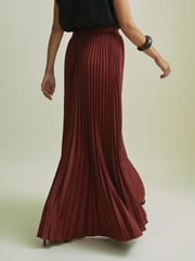 Florere Cinnamon Pleated Satin Maxi Skirt - Image 4 of 6