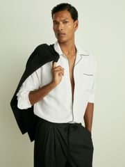 Reiss White Aperitif Cocktail-Jacquard Faille Shirt - Image 1 of 7