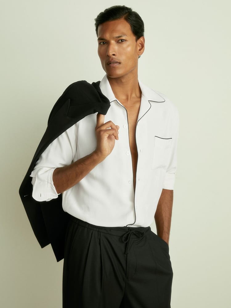 Reiss White Aperitif Cocktail-Jacquard Faille Shirt - Image 1 of 7