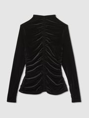 Reiss Black Ari Velvet Ruched Long-Sleeve Top - Image 2 of 6